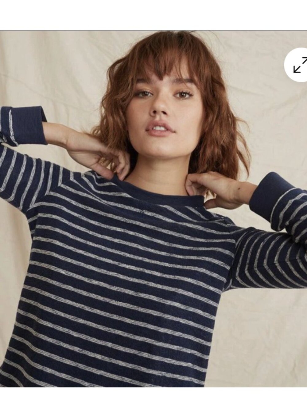 Marine Layer Britton Saddle Crewneck Top in Navy Terry | Size Small